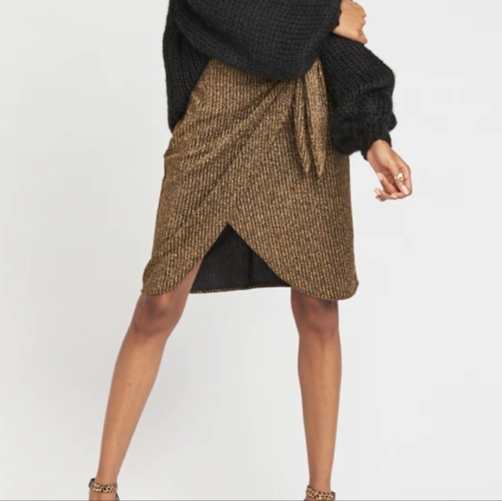 Show Me Your Mumu Anjolie Wrap Skirt Women's XS Gold Black Skirt Sparkle 5